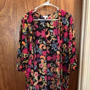Colorful Floral Kimono Cardigan – Lightweight Open Front Statement Layer Size M